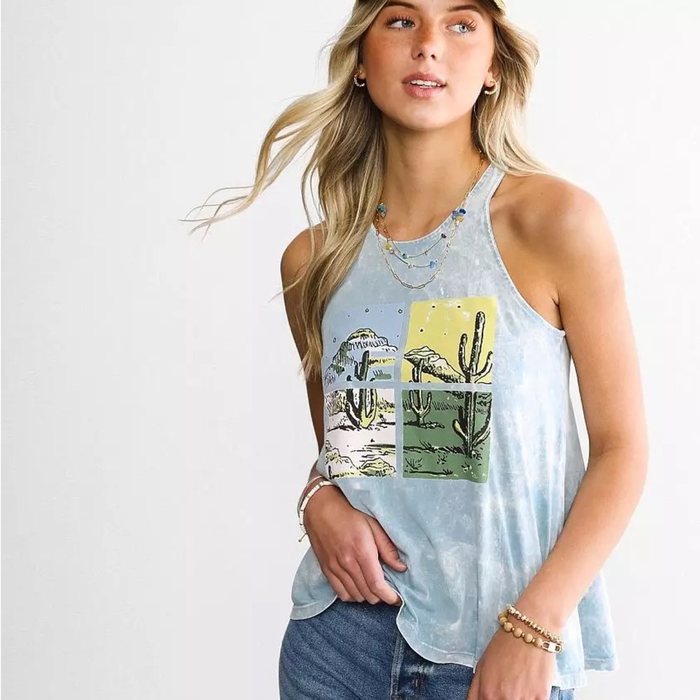 Stylish Graphic Tank Top in Blue